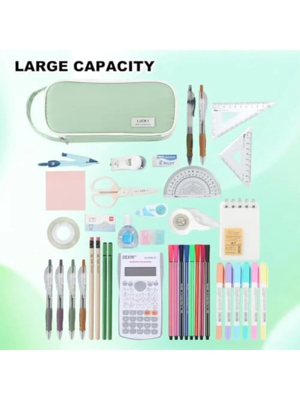 Stylish Large Green Pencil Case for Girls & Teens - Zipper Pouch for School